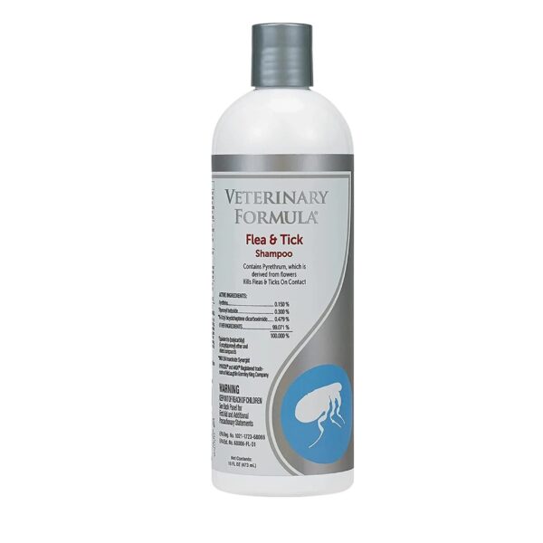Veterinary Formula Flea & Tick Shampoo bottle for dogs and cats – effective flea and tick treatment with natural pyrethrum
