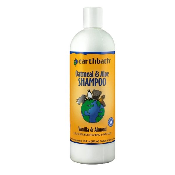 Natural oatmeal aloe dog shampoo in bottle - hypoallergenic, soap-free pet care for sensitive skin, available in the UK